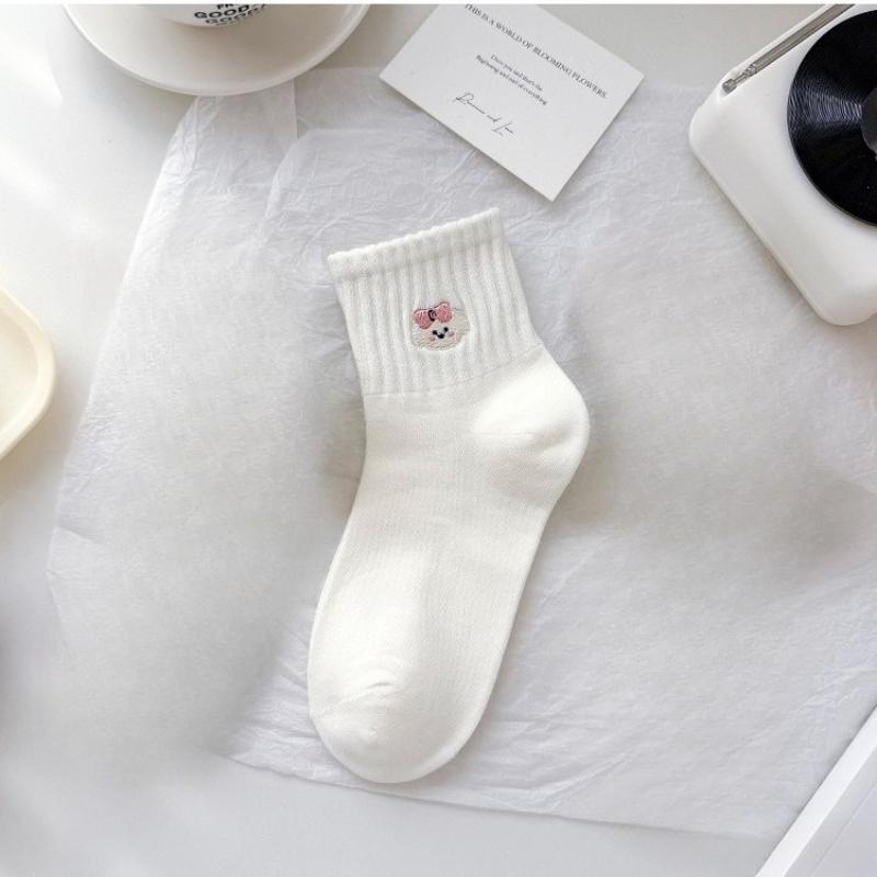 2pcs White Socks Women's Spring and Summer Ins Tide Korean Version of The Japanese Cute Cartoon Rabbit in The Tube Pile of Socks Summer Socks