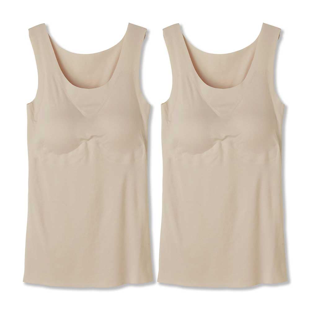 

Tank Top with Kirei Labo Cotton Seamless White Beige of [Gunze] Pads, Fitte, Blend, Inner, Padded, Women s, (Set 2)
