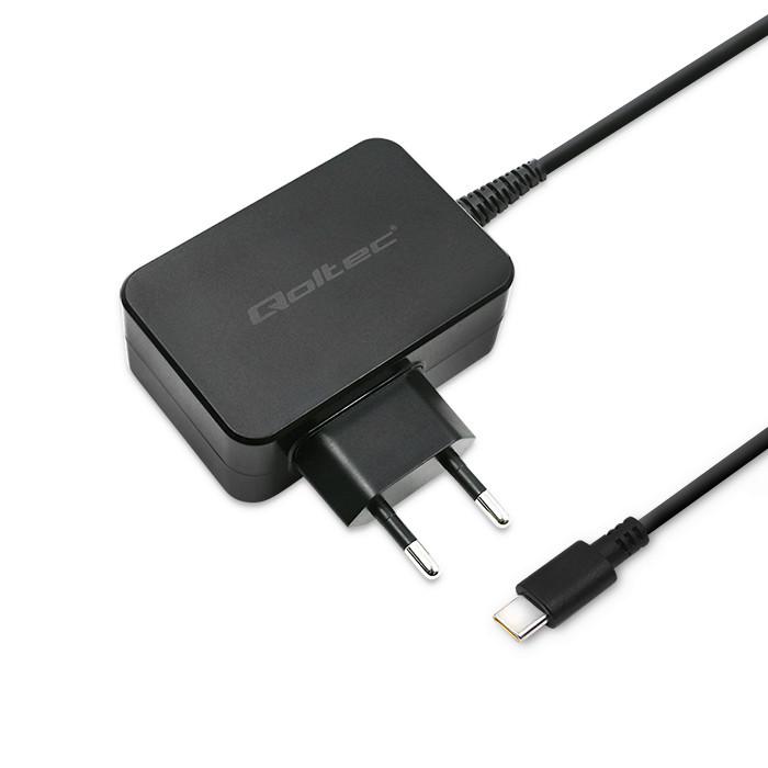 Qoltec Ładowarka sieciowa 65W | 5-20V | 3-3.25A | USB typ C | PD | Laptop | Smartfon | Czarna