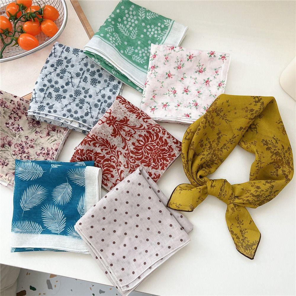Flower Pattern Hair Scarf Square Head Handkerchief Trendy Neckerchief  Spring Summer Fall