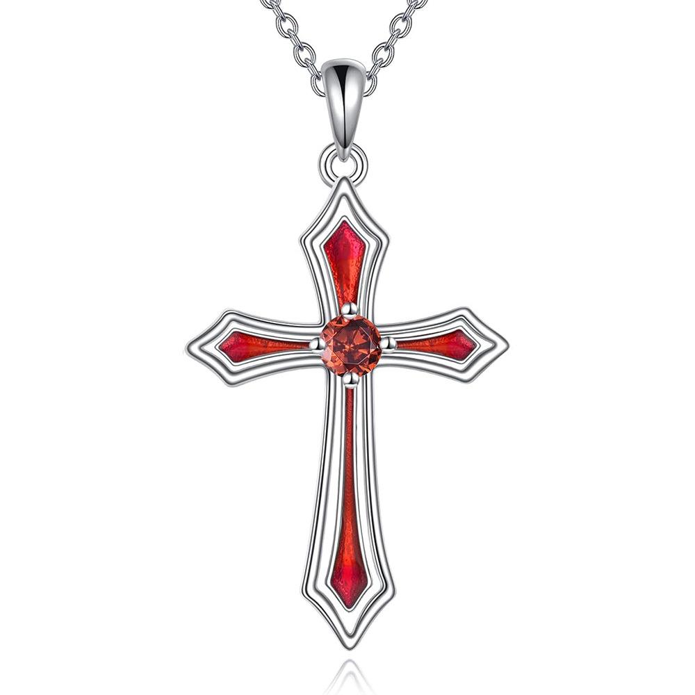 New European and American Cross Pendant Necklace, Simple and Fashionable Birthstone Necklace, Suitable