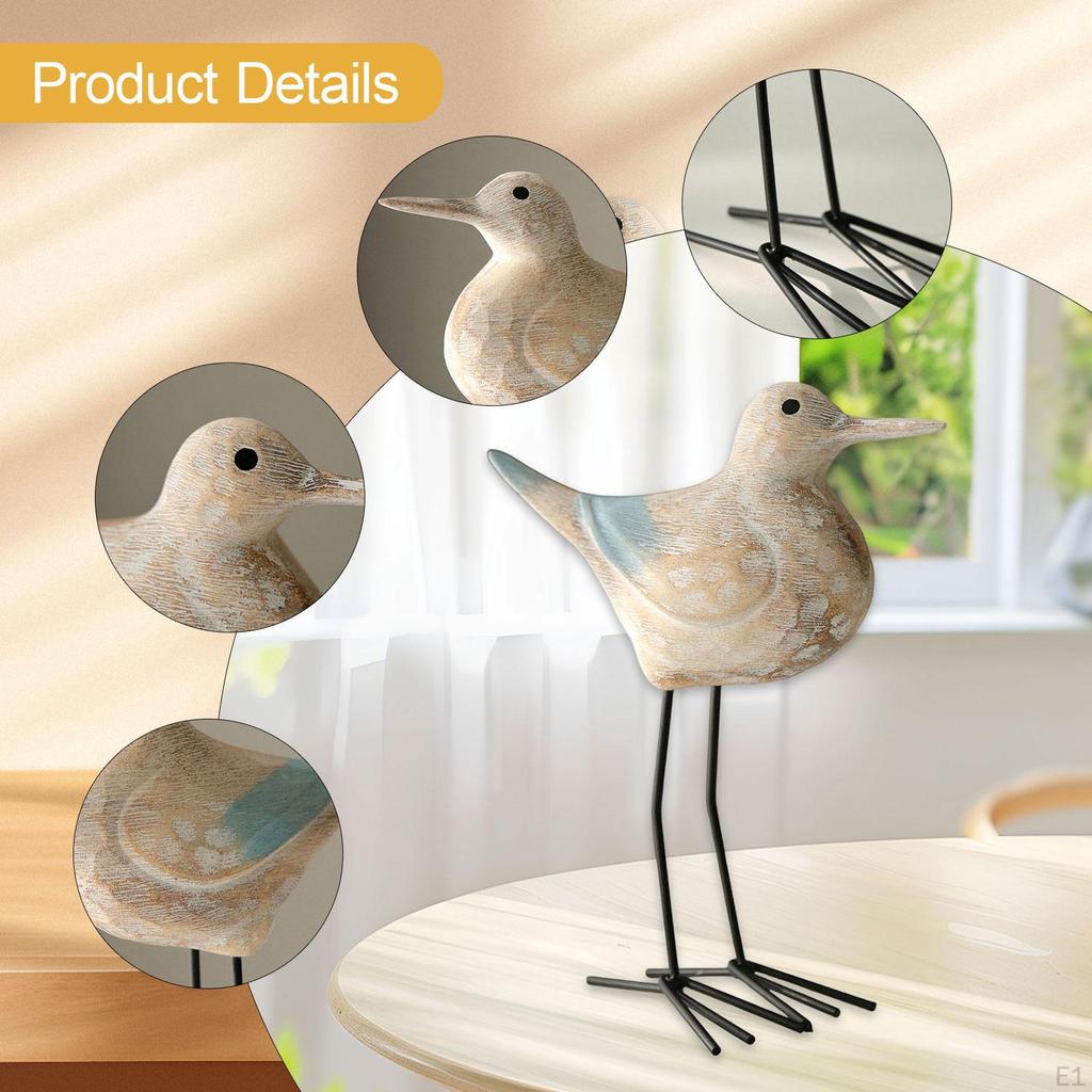 Sea Bird Figurine Tabletop Ornament Art Crafts Collection Retro Wooden Sculpture Decorative Statue