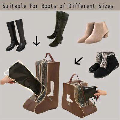 3Pcs Boots Storage Bags Zipper Closure Foldable Design Dustproof Moisture-Proof Transparent Shoe Organizer with Handle