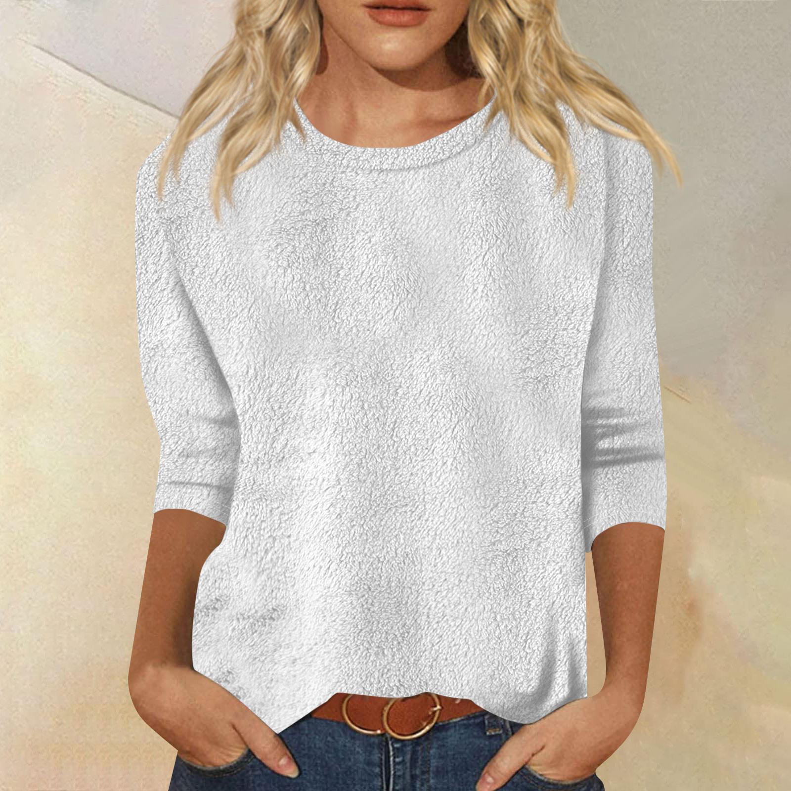 

Женский модный повседневный однотонный топ с круглым вырезом и рукавом семь четвертей XL белый