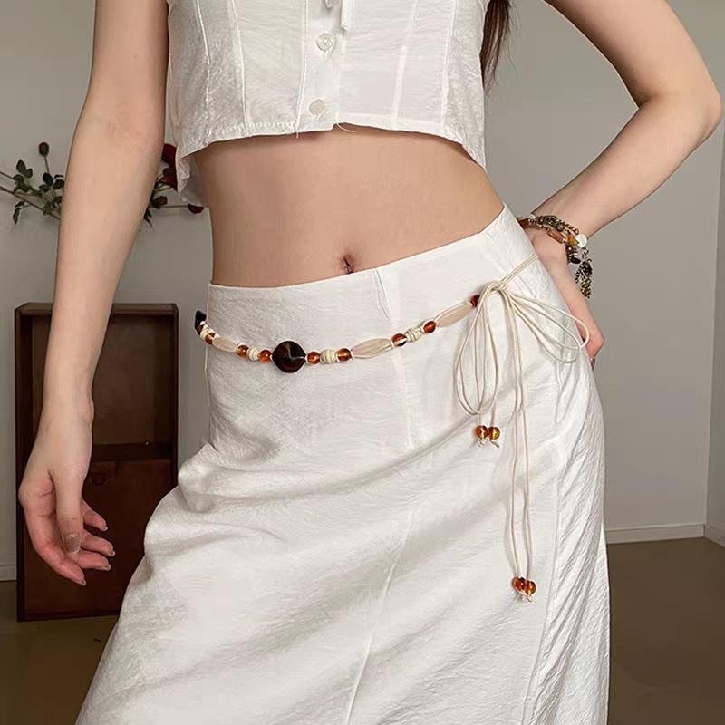 Bohemian Style Butterfly Blue Water Diamond Waist Woven Handmade Wooden Bead Belts Y2K Retro Belt Waist Chain Accessory Skirt