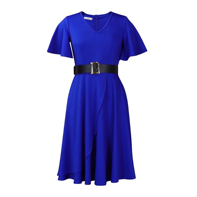 P belt summer new women's clothing horn sleeves solid color large size dress