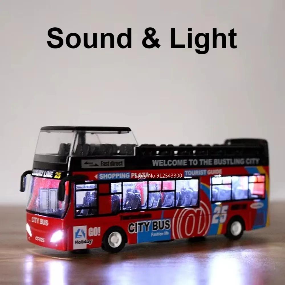 Scale 1:32 Double Decker Sightseeing Bus Toy Model Car Simulation Alloy Sound Light Pull Back Collection Models for Kids Gifts