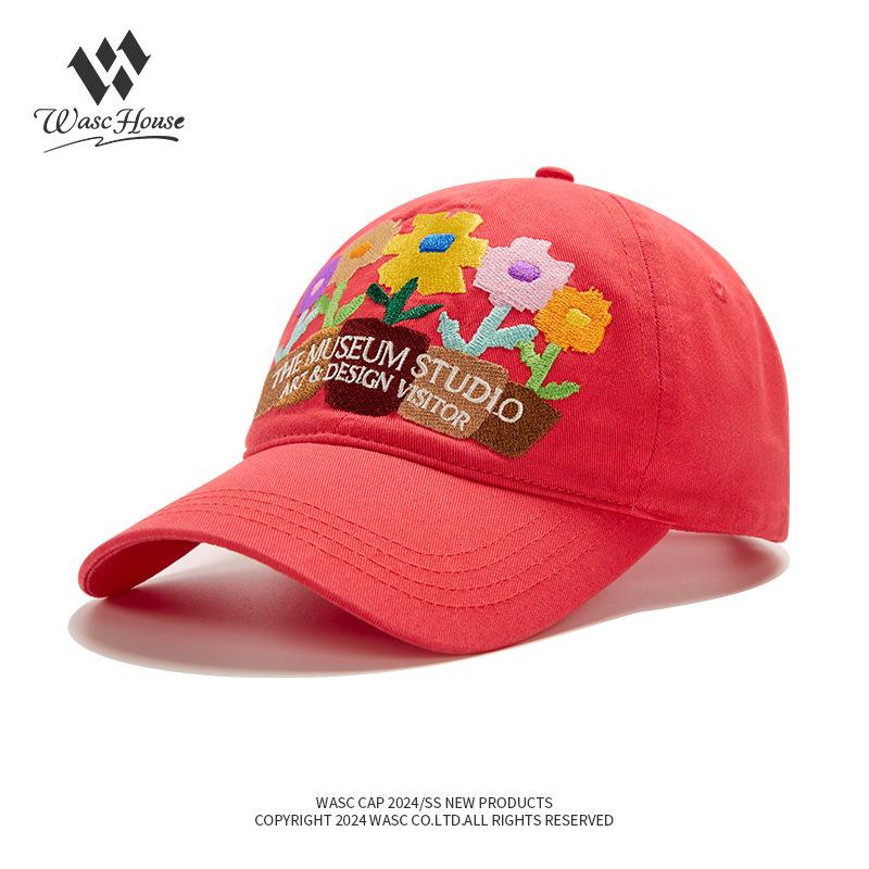

Korean Five-pot Flower Embroidery Baseball Cap Female Couple Soft Top Street Shade Sunscreen Cap Male Adjustable червоний