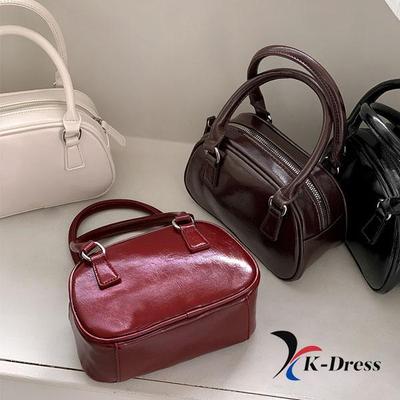 Enamel Mini Crossbody Bowling Bag Two-Way Strap Tote Leather Phone Bag
