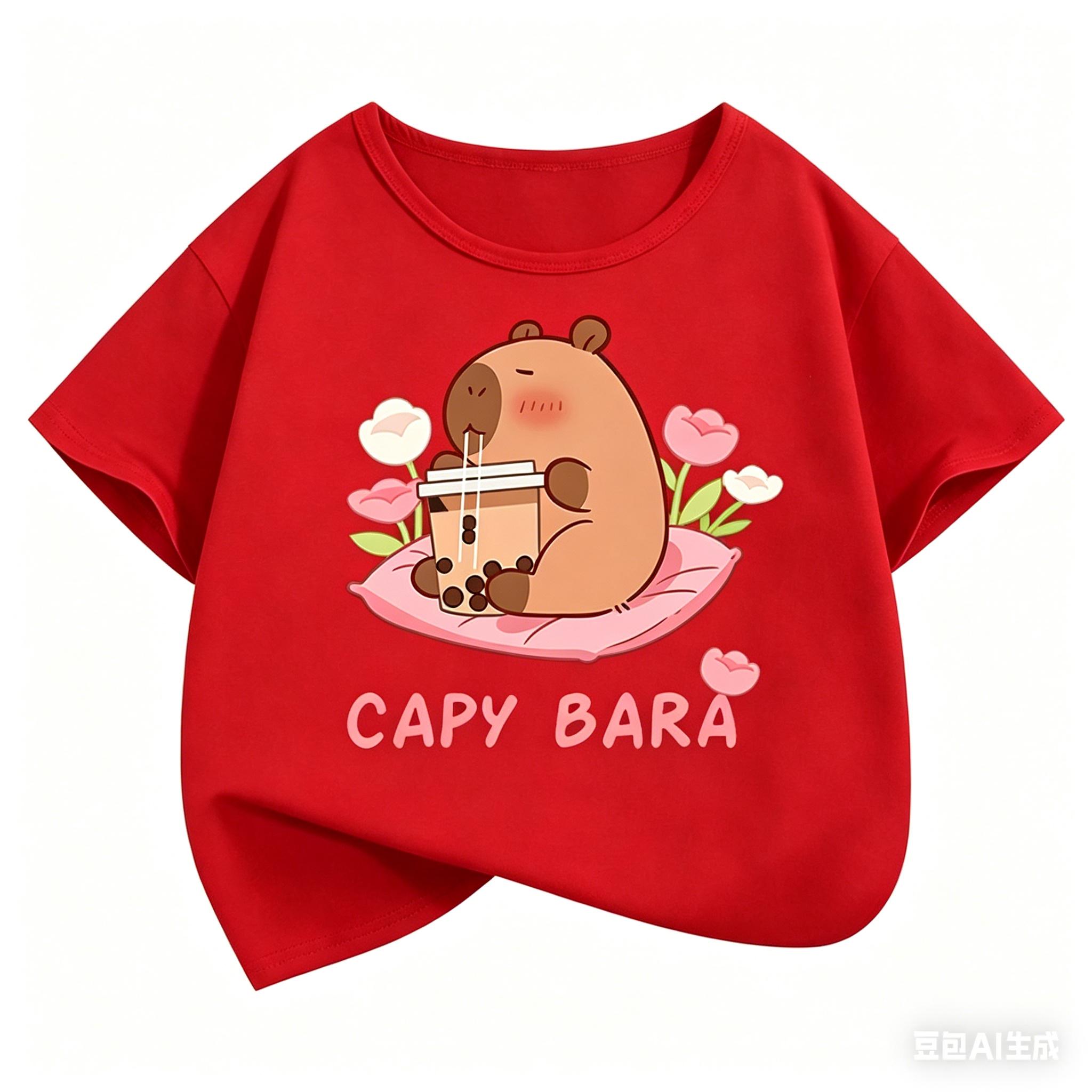 Kawaii Capybara Kids Tshirts Summer Short Sleeve Tees Cartoon Animal Boys Girls Clothes Kawaii Tops Y2K Children Tshirt 110