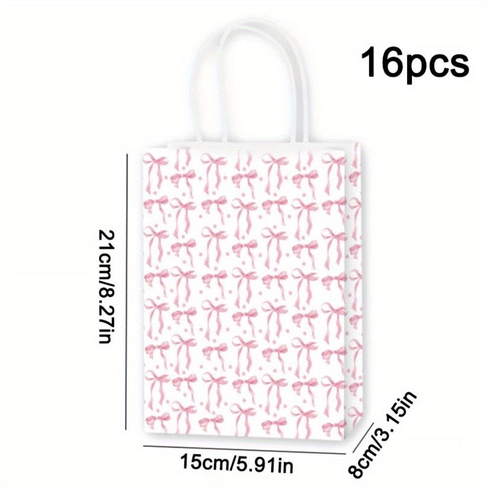 16pcs Pink Bow Paper Gift Bags with Handle Treat Bags Packaging Bag Party Favor Bags Handbag for Party Wedding Birthday