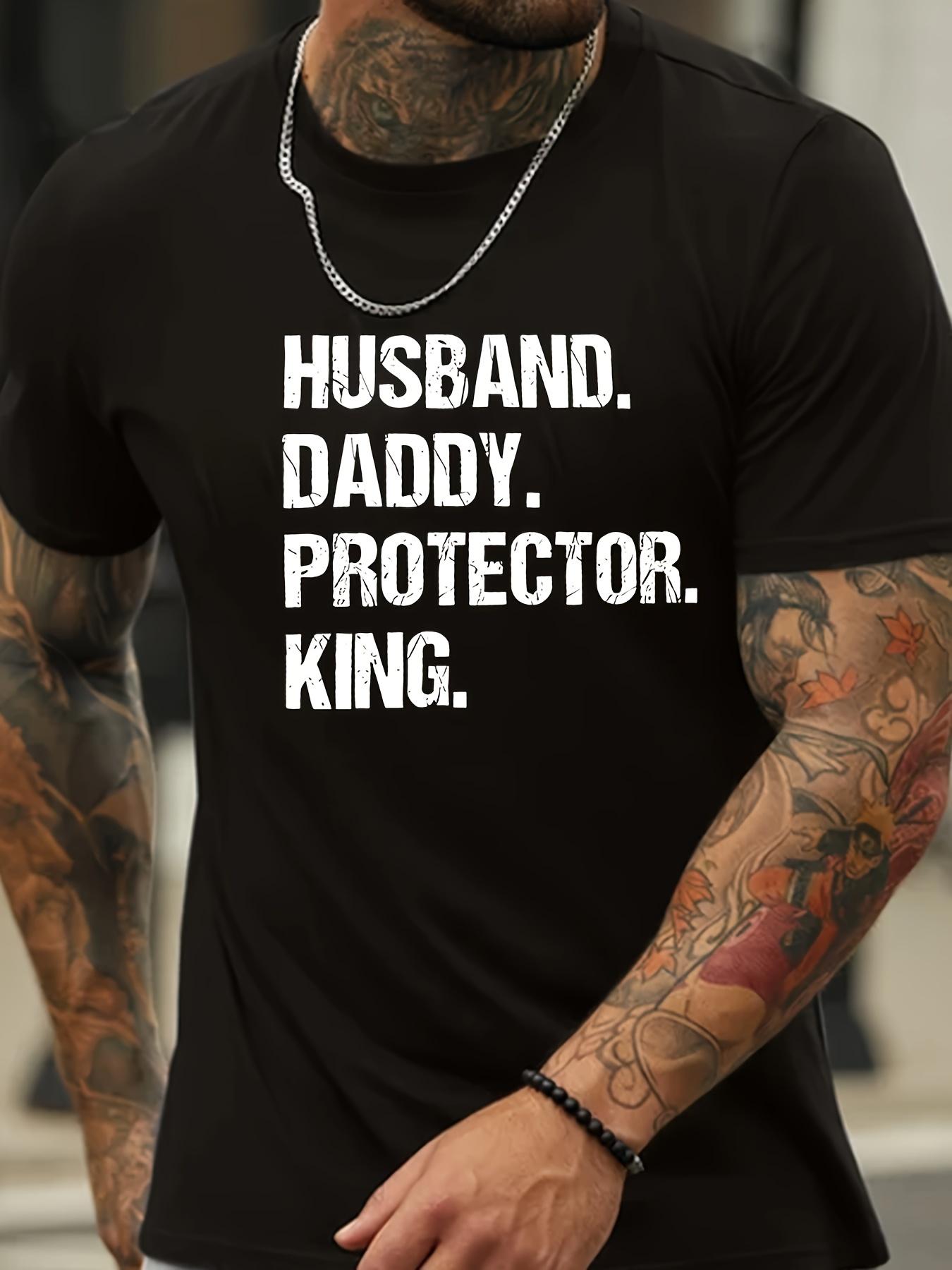 Husband Dad Protector King Graphic T-shirt - Bold Letter Print Cotton Tee XXL