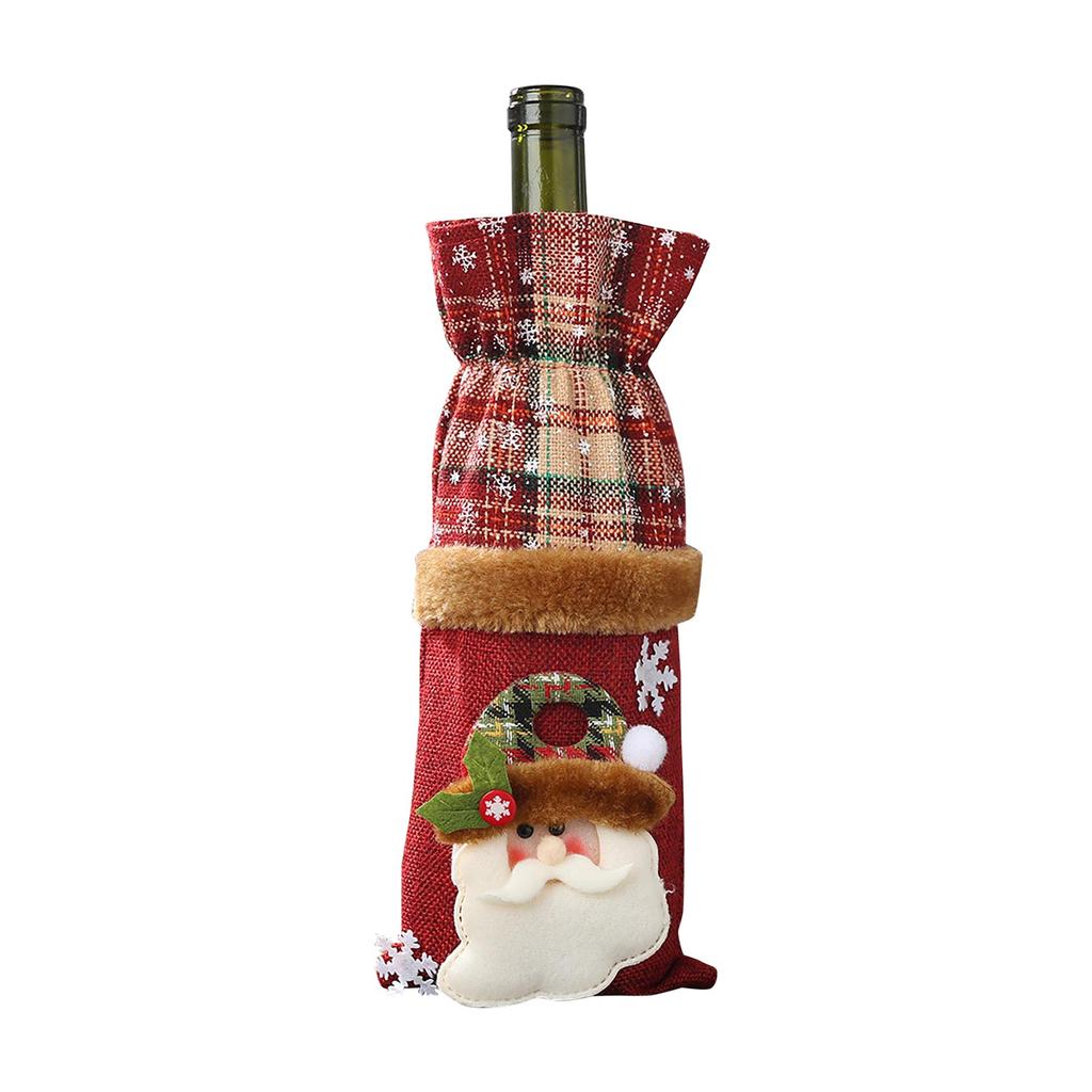 Christmas Decorations Wine Bottle Set Plaid Linen Wine Bottle Decoration Red Wine Champagne Creative Wine Bottle Bag