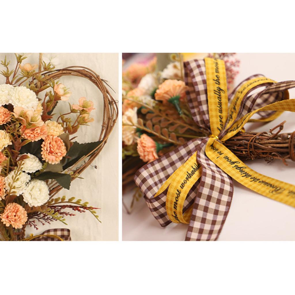 Artificial Carnation Wreath Heart Shaped Artificial Flower Wall Hanging Decoration with Bow