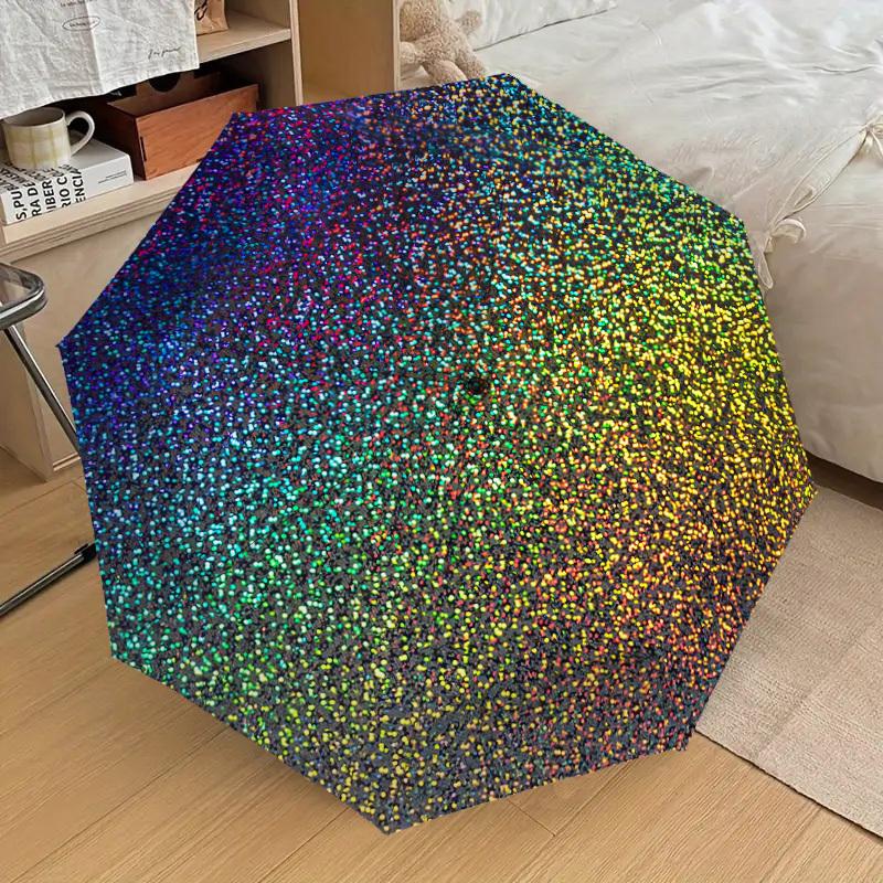 1 Stück Glitzer-Kreismuster-Schirmdesign, Automatisches Öffnungs- und Schließsystem, Hochwertiger Reiseschirm, Leicht und Tragbar