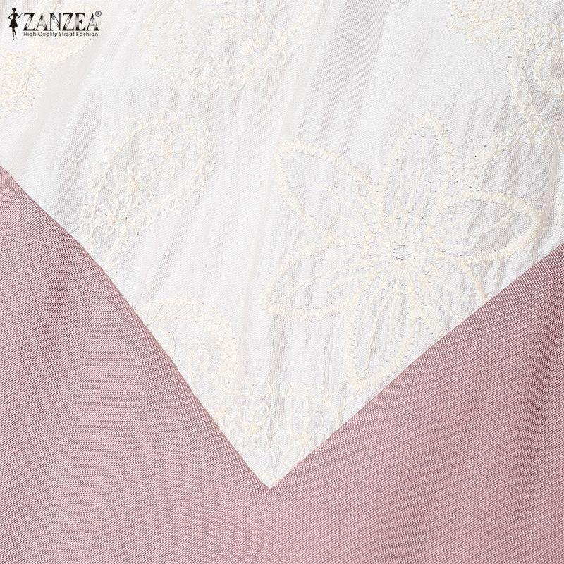 ZANZEA Women Fashion Embroidery Patchwork Casual Round Neck Short Sleeve Dress