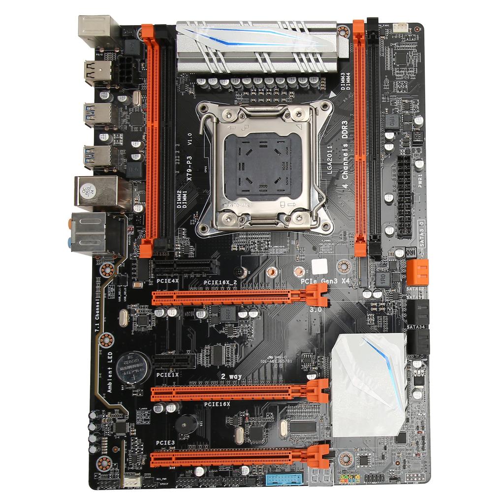 X79‑P3 Computer Motherboard 4 Channel Support LGA2011 E5 V1 V2CPU 4X8GB 32GB DDR3 Memory ATX Gaming Mining Card