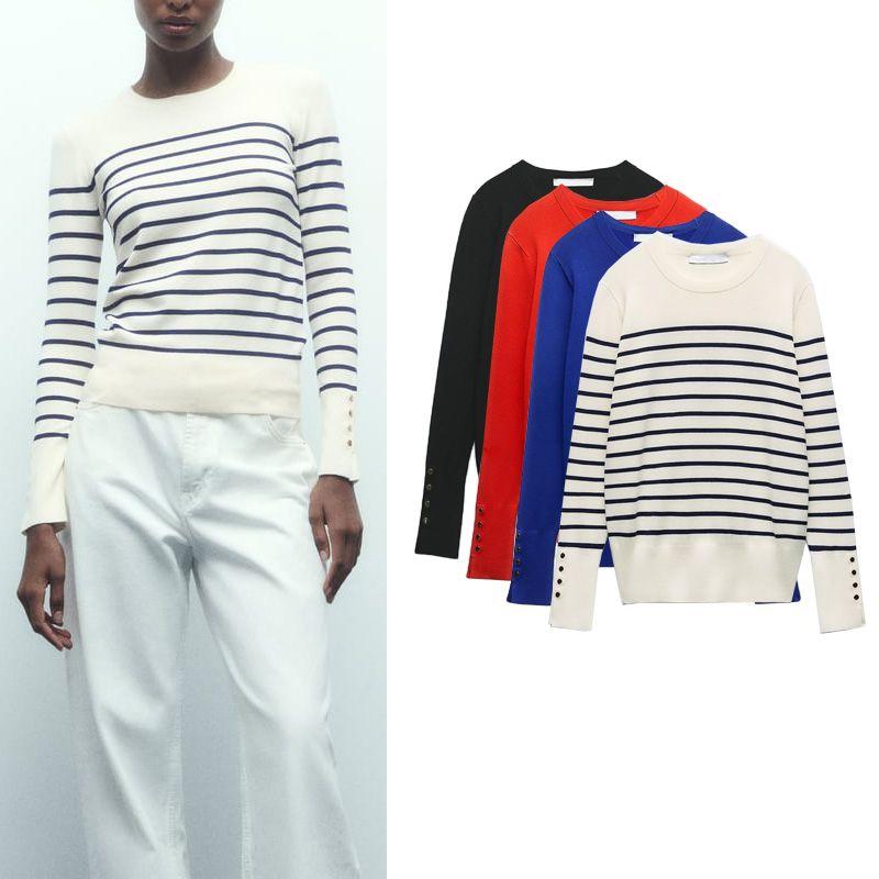 Spring New Women Stripe Base Top Fashion Casual Straight Basic Knit 8851121