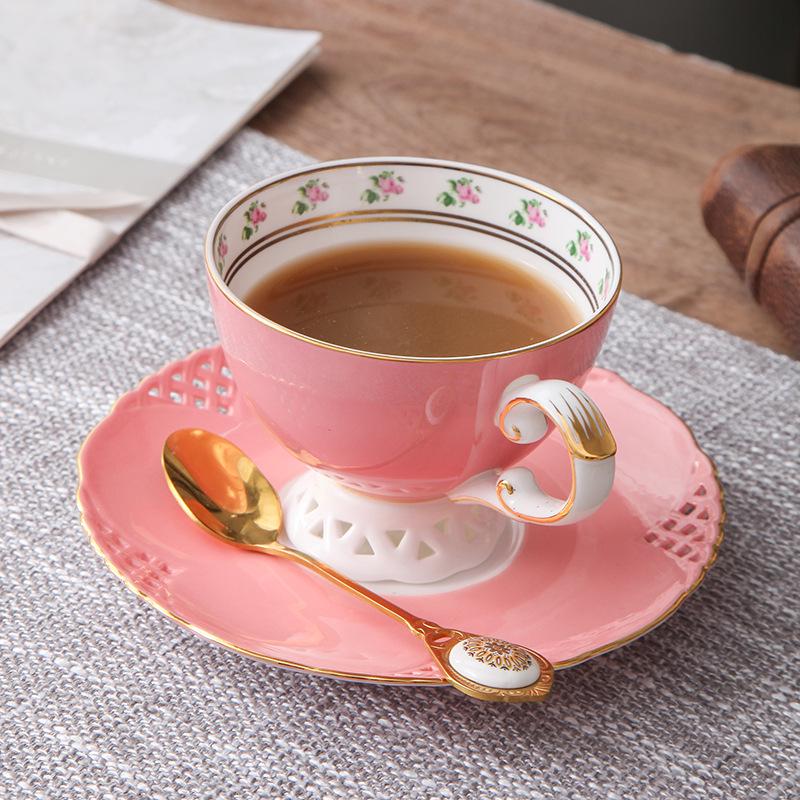 Ceramic Bone China Flower Tea Cup & Saucer Set - Light Luxury Nordic Style for Afternoon Tea