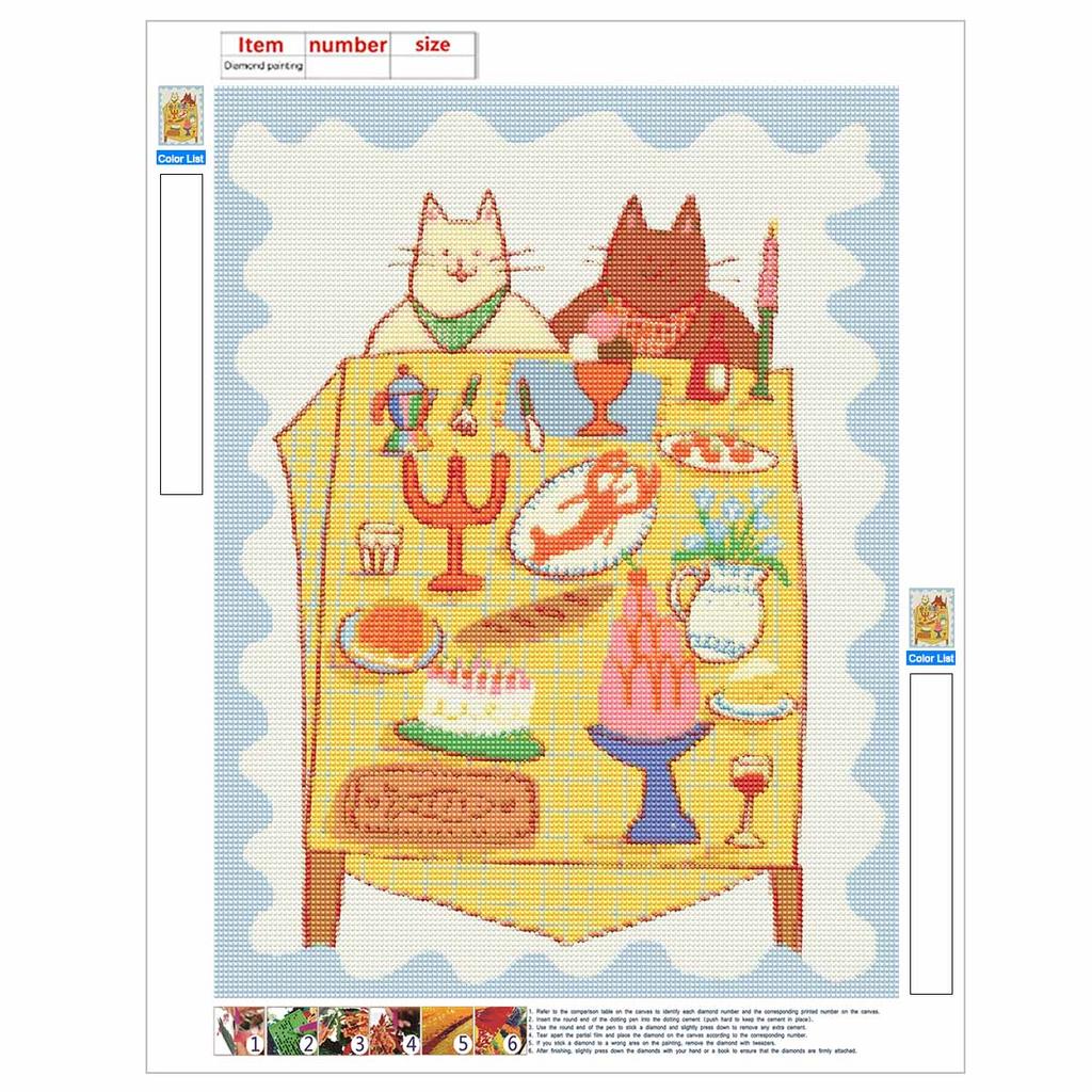 Full Drill Diamond Painting Kit Cute Cats Having Romantic Dinner Pattern DIY Creative Craft Canvas for Home Decoration Wall Art Relaxing Hobby