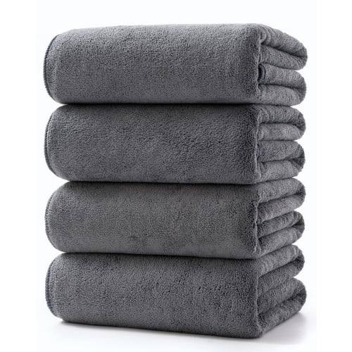 Lumimi Fluffy Hotel-Quality Bath Towels, Large, Instant Absorbency, 70*140cm, Set of 4, Microfiber, Gray, Highly Absorbent, Quick-Drying, Soft To the