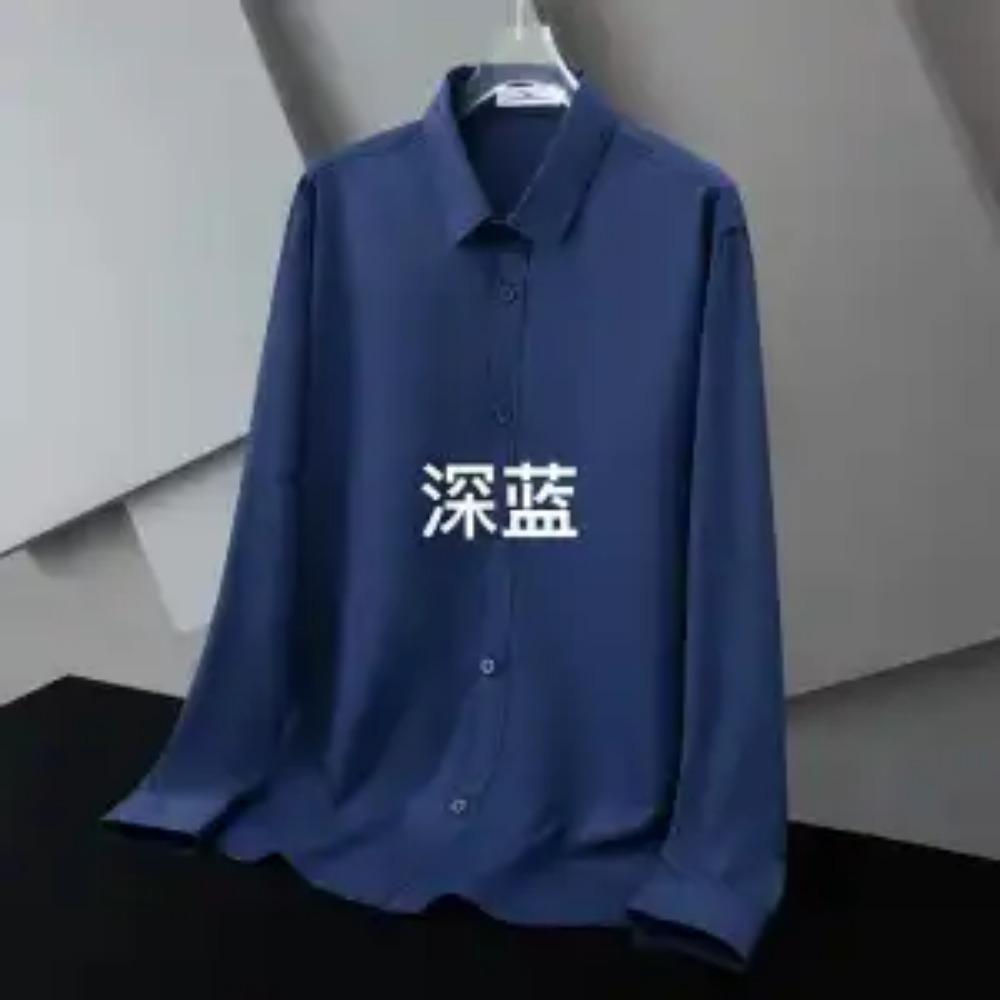 Spring and Autumn Business and Leisure Minimalist Flip Collar Silk Smooth Non Ironing Breathable Elastic Shirt for Men