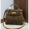 Autumn and Winter New First-layer Cowhide Suede Bag Genuine Leather Handbag Fringed Lock Commuter Shoulder Bag Women