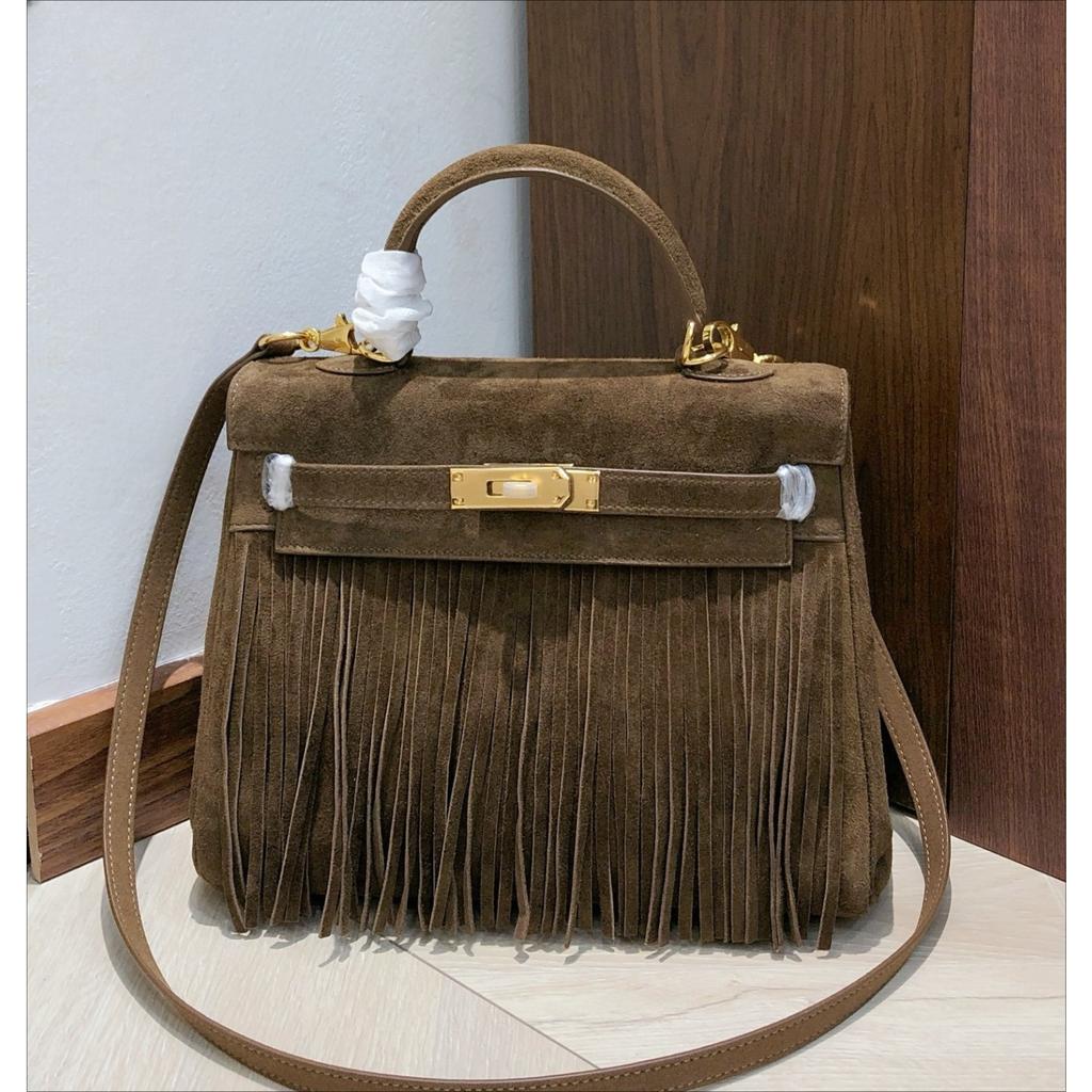 Autumn and Winter New First-layer Cowhide Suede Bag Genuine Leather Handbag Fringed Lock Commuter Shoulder Bag Women
