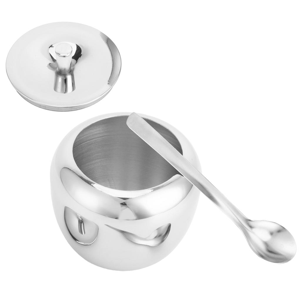 Stainless Steel Sugar Jar Seasoning Jar Spice Container with Lid and Spoon Home Kitchen Tool
