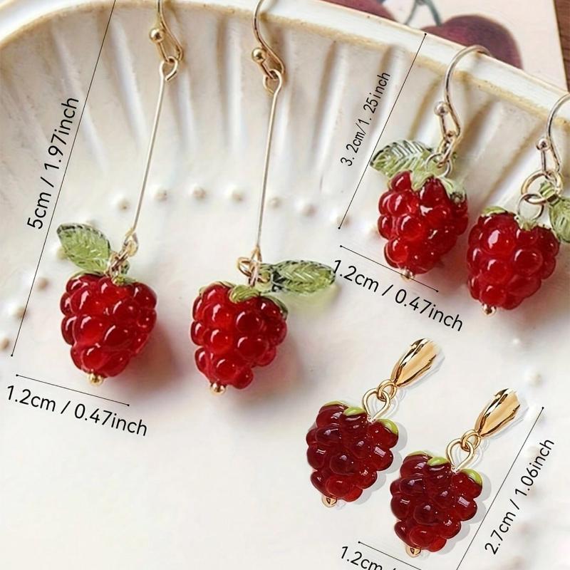 1 Pair Red Raspberries/Strawberry Tassel Earrings For Women, Fresh And Sweet, Fashionable And Luxury Versatile