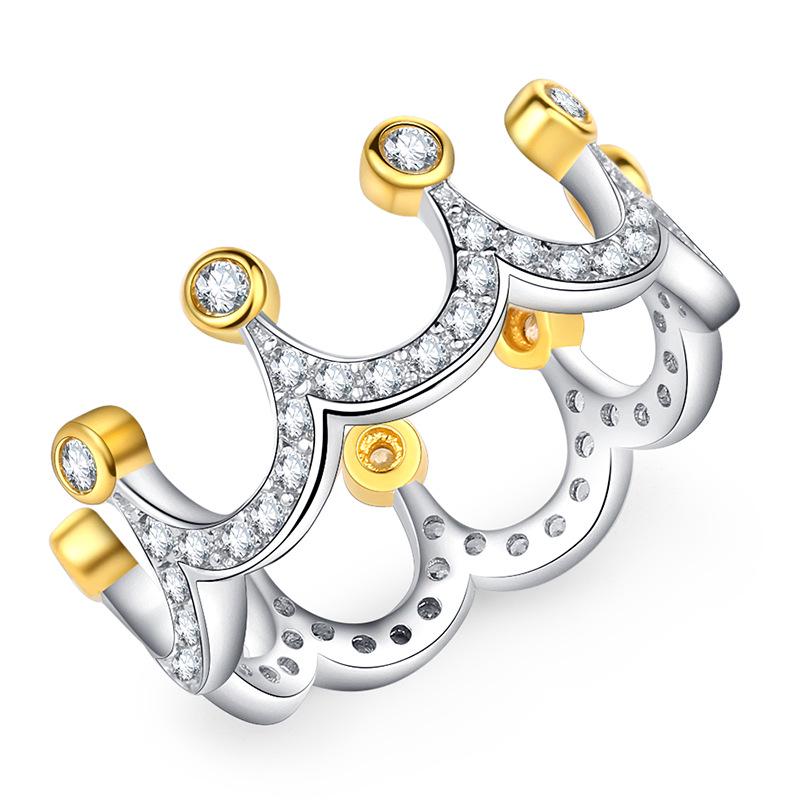 Fashion Glamour Women Crown Gold Plated Crystal Bridal Engagement Ring Ornament
