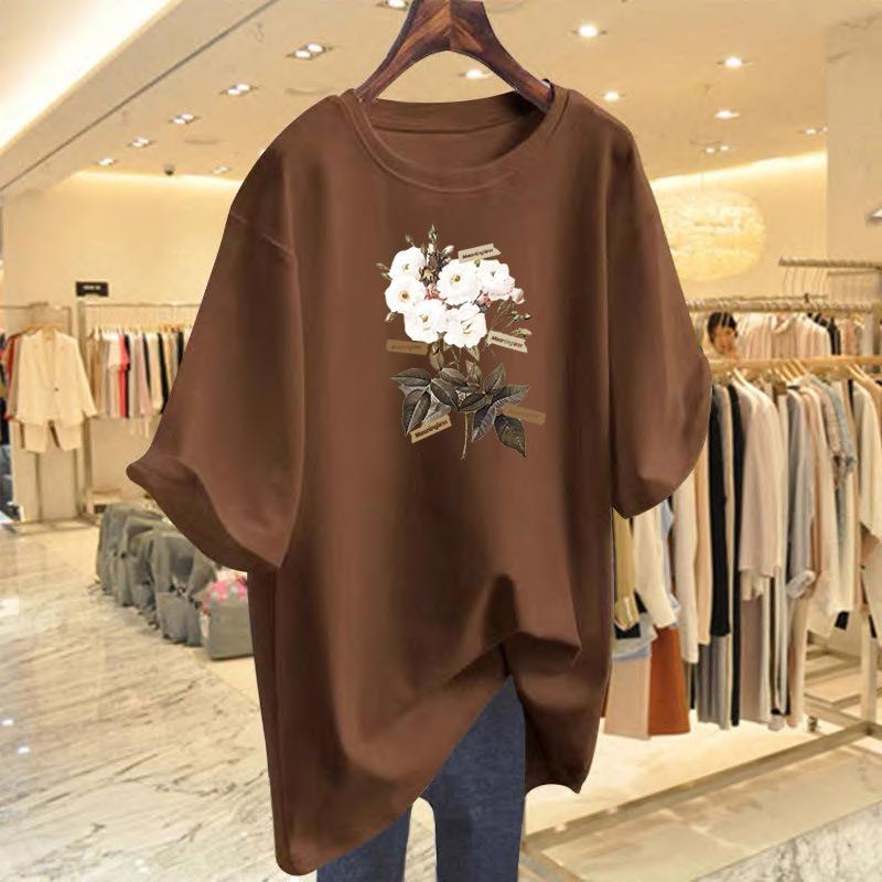 

American printed cotton short-sleeved T-shirt women s summer new versatile loose personalized casual top trendy XXXL