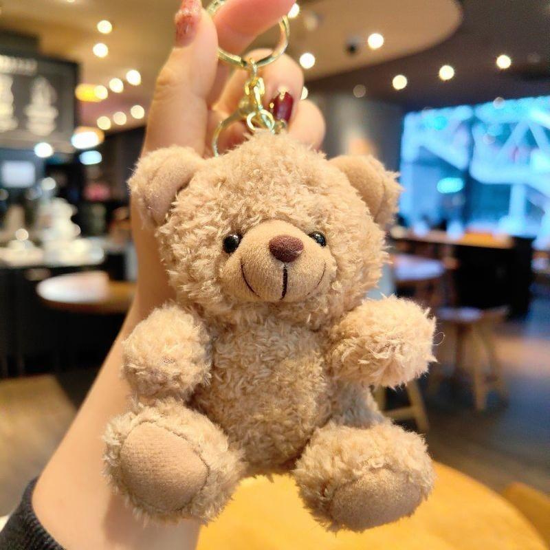 IFYOUOO Cute Bear Cartoon Keychain Curly Plush Sitting Doll Small Toy Bear Girl Bag Pendant DIY Wedding Gift 4 Color