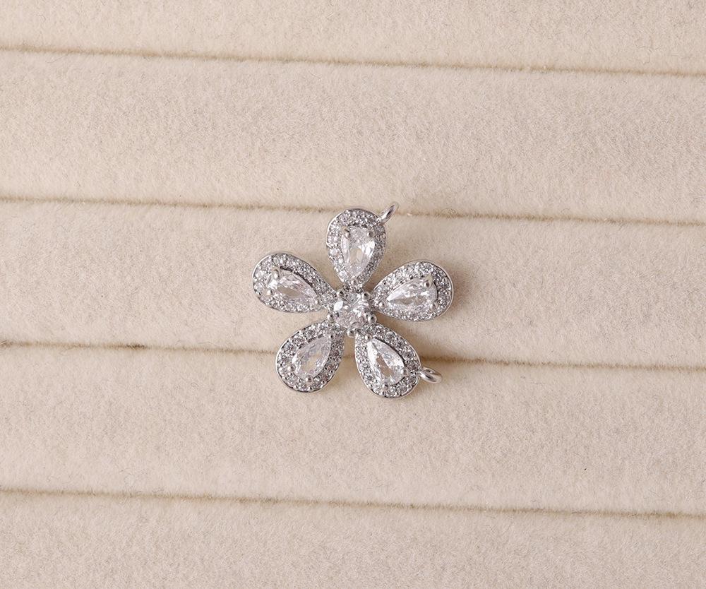 Five-Petal Flower Diamond-Studded Necklace and Earring Pendant in Gold and Silver