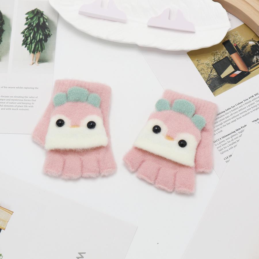 Children's Cute Cartoon Flip-Gloves: Cold-Proof, Half-Finger Winter Writing Warmth for Boys and Girls