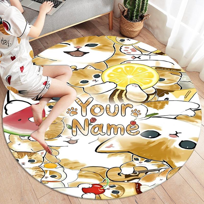 Cat Donut Duo Custom Name Round Area Rug Carpet Rug For Living Room Bedroom Sofa Playroom Decor Nonslip Floor Mat