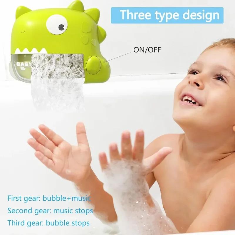 Electric Summer Bathtub Blower Foam Machine Musical Soap Bubble Machine for Kids Bubble Dinosaur Suction Cup Hanging Bath Toys