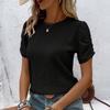 Ladies Summer wrinkle short Sleeve Solid Color Pullover T Shirt Top