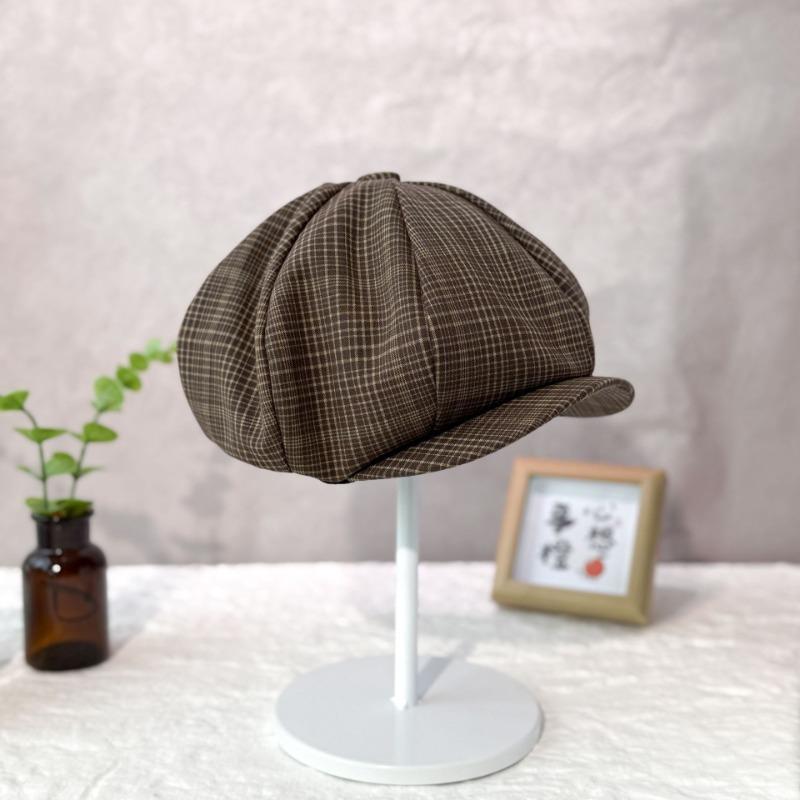 25 Early Autumn New Hat Style Pattern Octagonal Hat Fashion Plaid Octagonal Hat Children