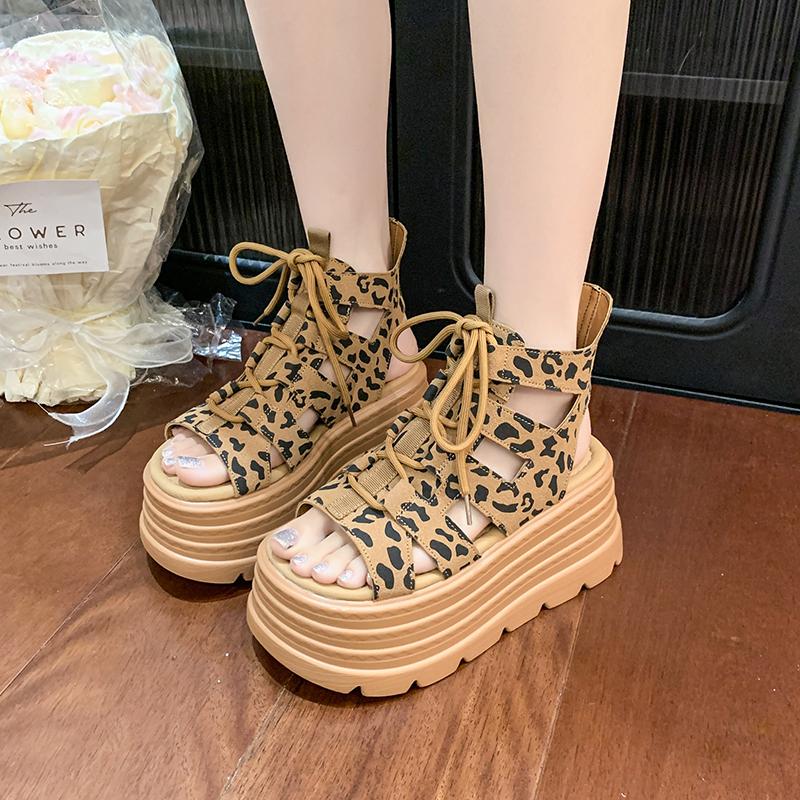 

Сандалии на платформе 8 см, массивный каблук, леопардовый дизайн, дизайнерская обувь, женские сандалии на танкетке, tacones, sandalias, chaussures femme 39 коричневый