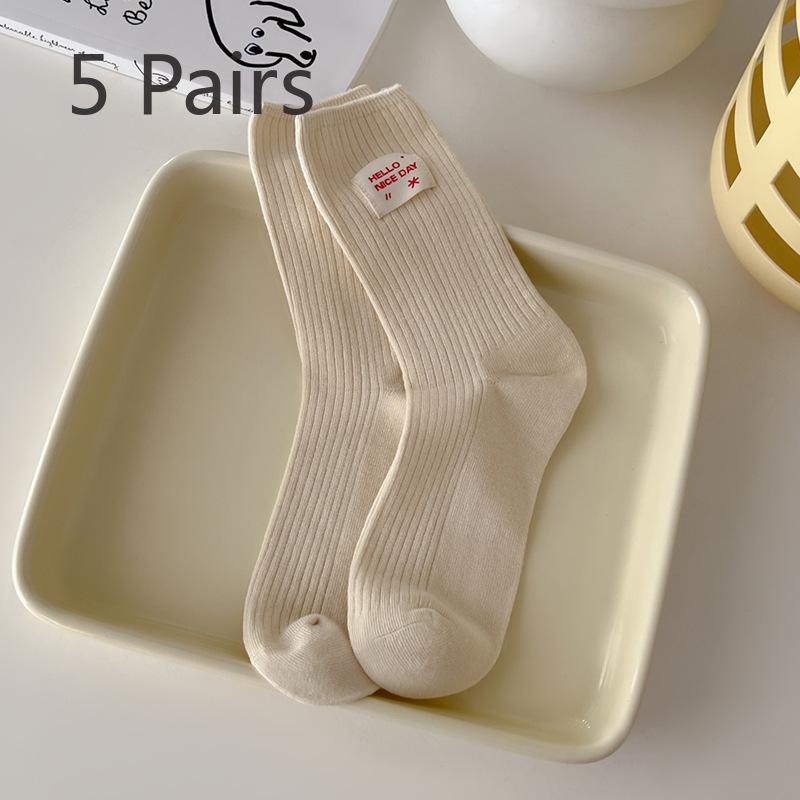 5 Pairs of Female Spring and Autumn Fashion New Vertical Thin Tube Stack Socks