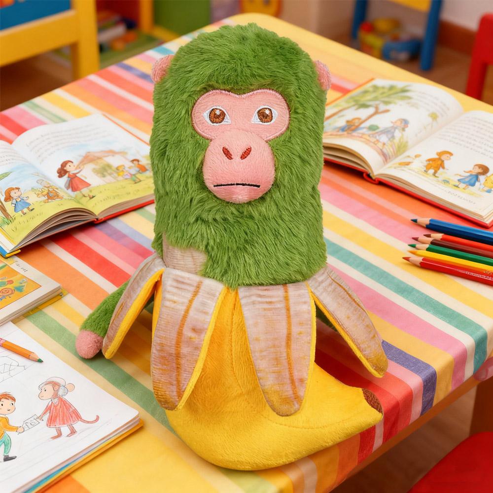 Jessica Chen Unisex Kids Non-Toxic Unique Banana Monkey Plush Toy Stuffed Animal For Kids & Pets - Soft Cuddly Interactive Dog/Cat Chew Toy