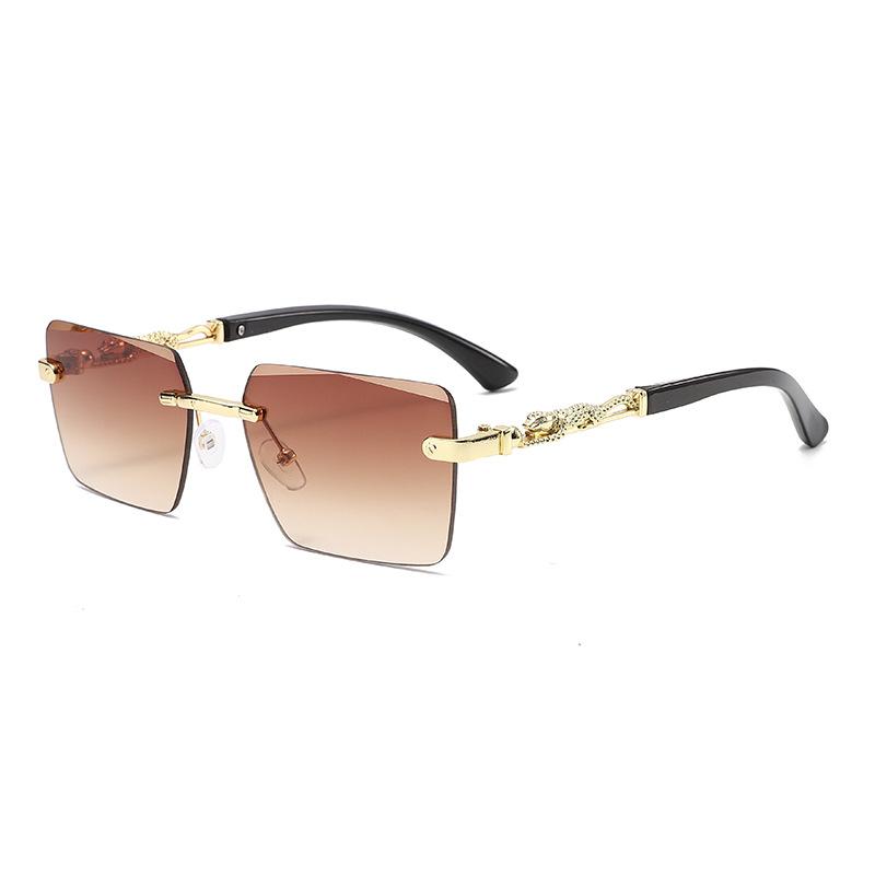 Square frameless sunglasses men's European and American trends leopard head zinc alloy fashion glasses sunglasses spot
