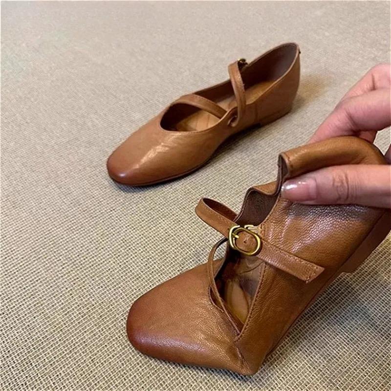 

Mary Jane Flats for Women | Retro Ballet Shoes with Leather Sole | Elegant Dress Casual Comfortable Shallow Heel Shoes 40 абрикосовий