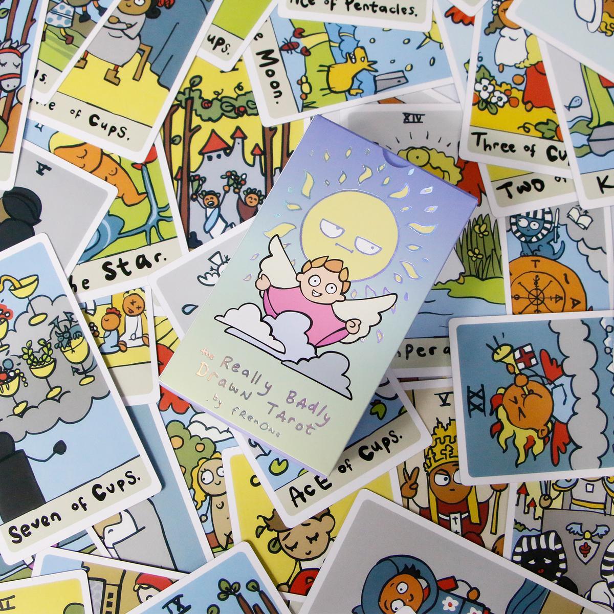 

12x7 см голографическая «Действительно плохо нарисованное Таро» с действительно плохо написанным путеводителем PDF, позолоченное серебро