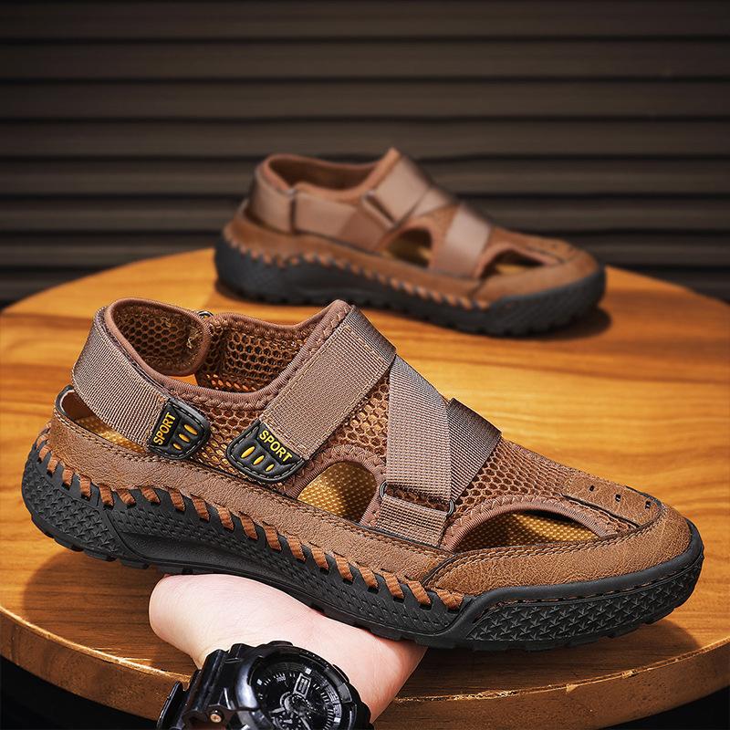 2025 Men's Bag Head Sandals Breathable Summer Fashion Large Size Beach Shoes Hollow Mesh Shoes Breathable Non-slip