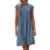 Women's Casual Loose O Neck Short Sleeve Wrinkles Elegant Linen Swing Dresses