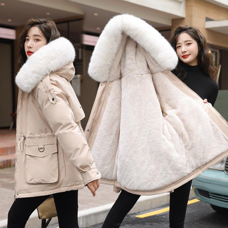 Women's Clothing Velvet Thickened Pie Overcomes Women's Short Winter New Big Fur Collar Slim and Thin Cotton Jacket