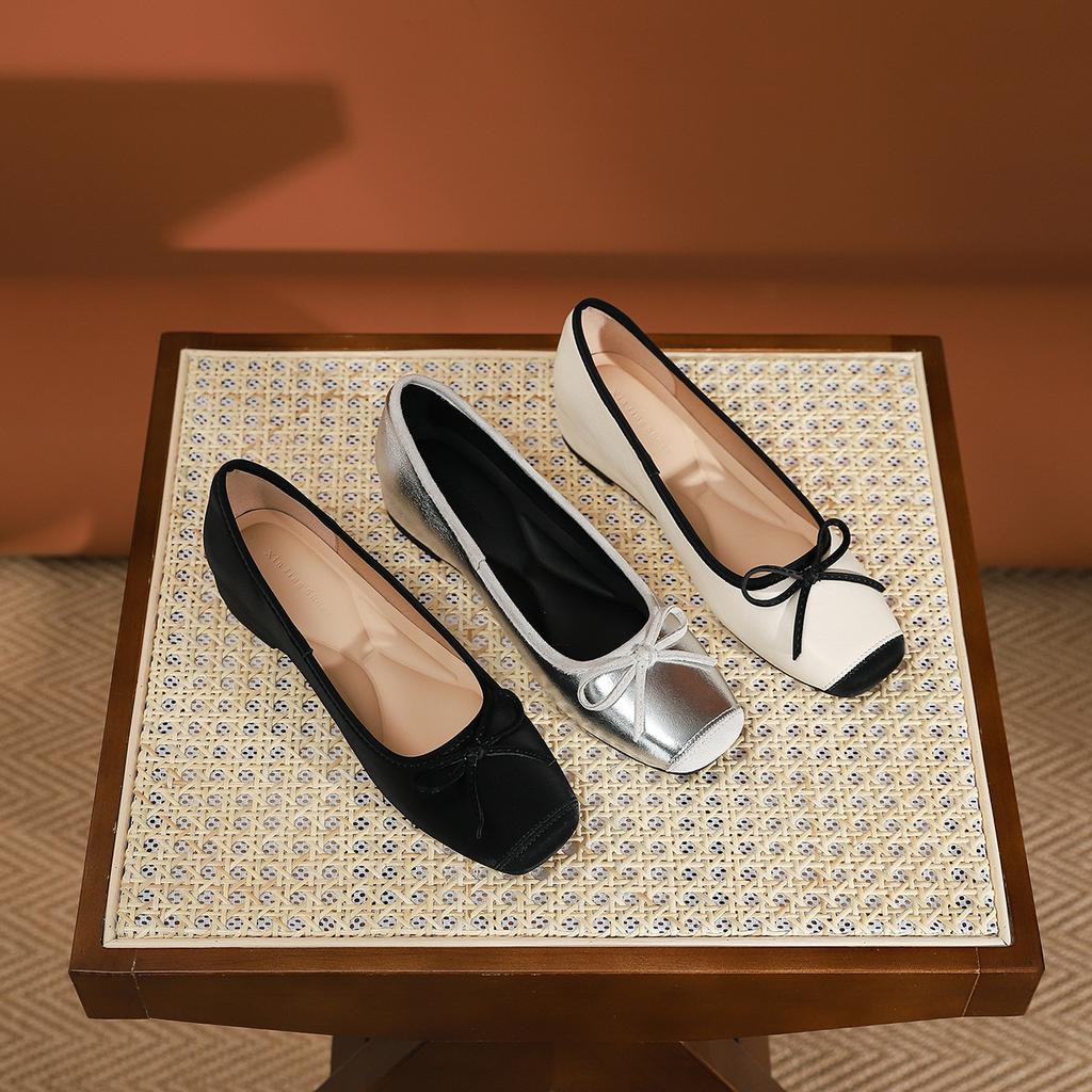 796-2 Xiaoxiangfeng maßgefertigte Schuhe mit eckiger Spitze und flacher Sohle, neue farblich abgestimmte Einzelspangenschuhe mit niedrigem Absatz, Damen-Pendlerschuhe