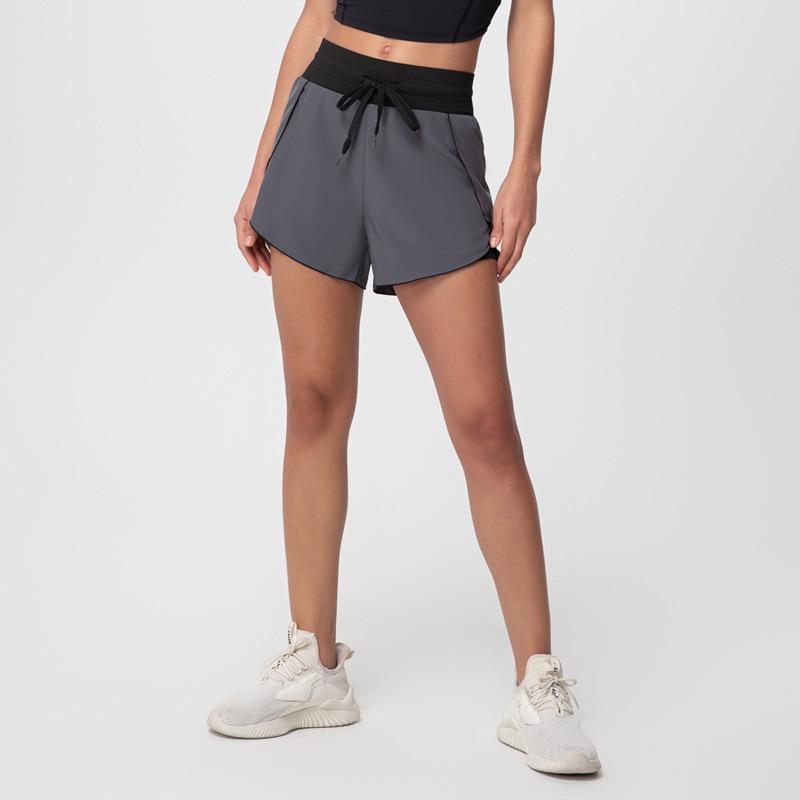 

Женские быстросохнущие шорты для йоги и фитнеса с высокой посадкой и цветными блоками, с карманом Medium темно-серого